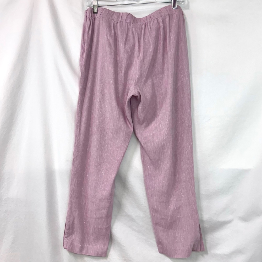 J JILL Linen Pants Women's S Lilac Ankle Buttons Flat Front Side Zip Stretch - Picture 4 of 7